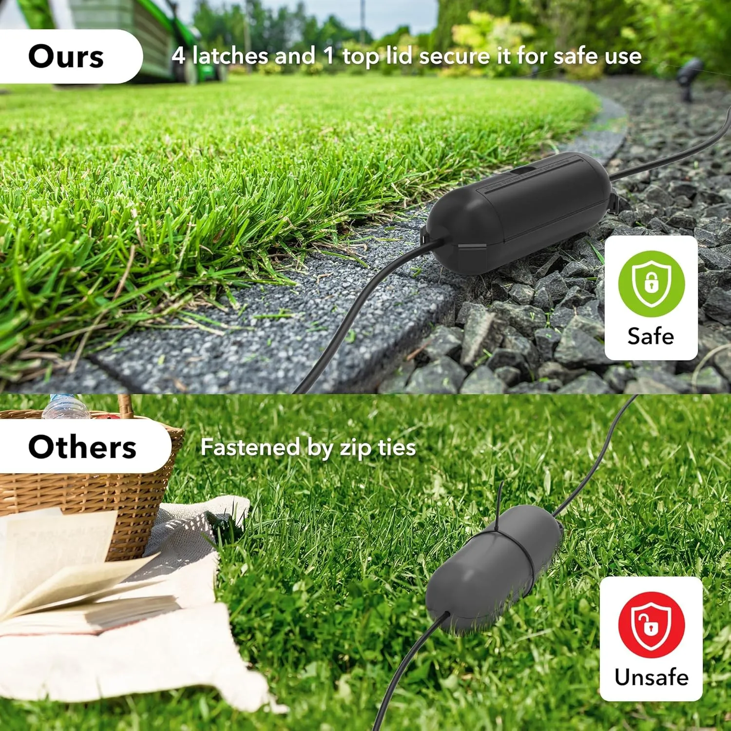 2 Pack Outdoor Extension Cord Safety Cover Waterproof, Weather Resistant Seal Housing with 4 Latches, Fits 12/14/16 AWG Extension Cord Protector Bn-link