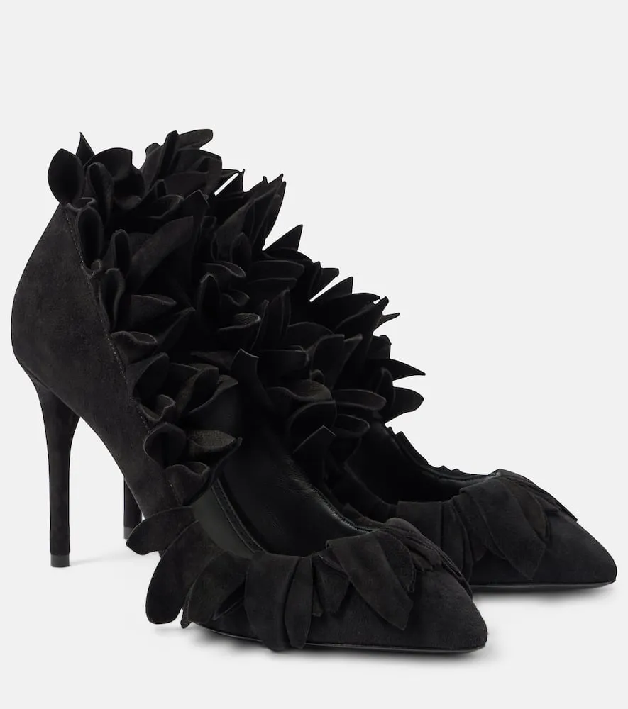 Alaia Petal ruffled suede pumps