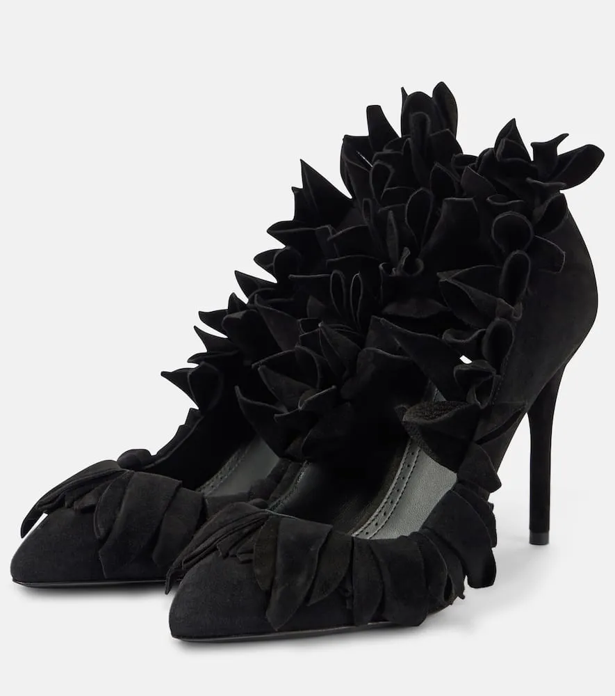 Alaia Petal ruffled suede pumps