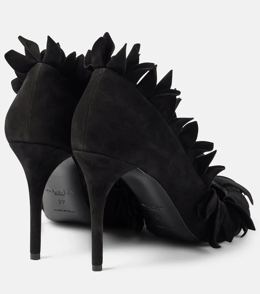 Alaia Petal ruffled suede pumps