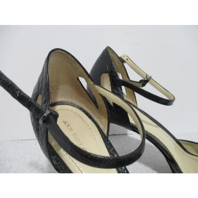 Ann Taylor Black Patent Croc Peep Toe Cut Away Pumps Size Us