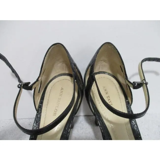 Ann Taylor Black Patent Croc Peep Toe Cut Away Pumps Size Us