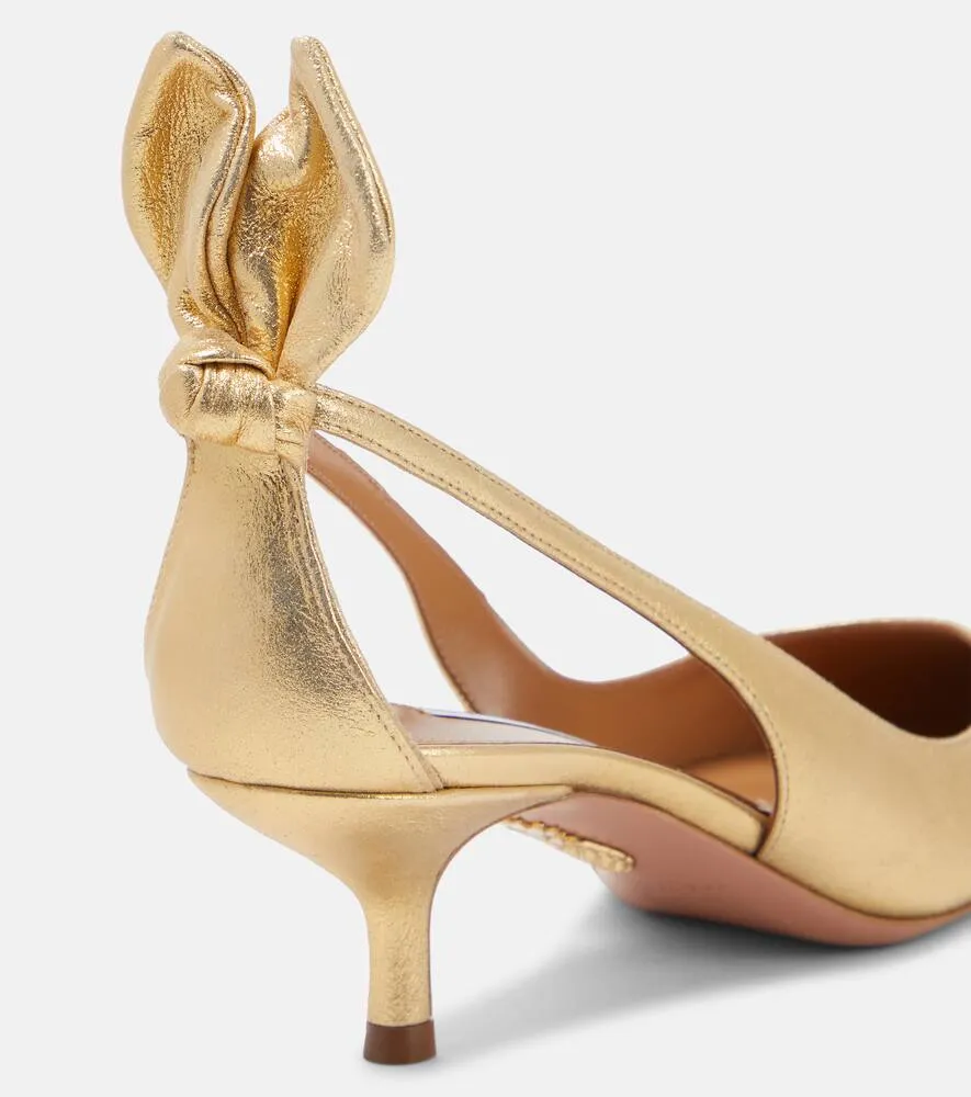 Aquazzura Bow Tie metallic leather pumps
