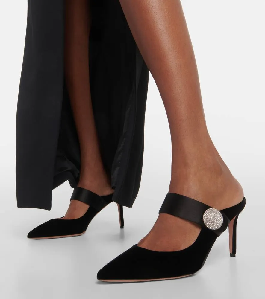 Aquazzura Macaron embellished velvet mules