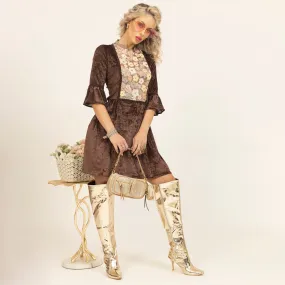 Brown Sequin Yoke Velvet Dress