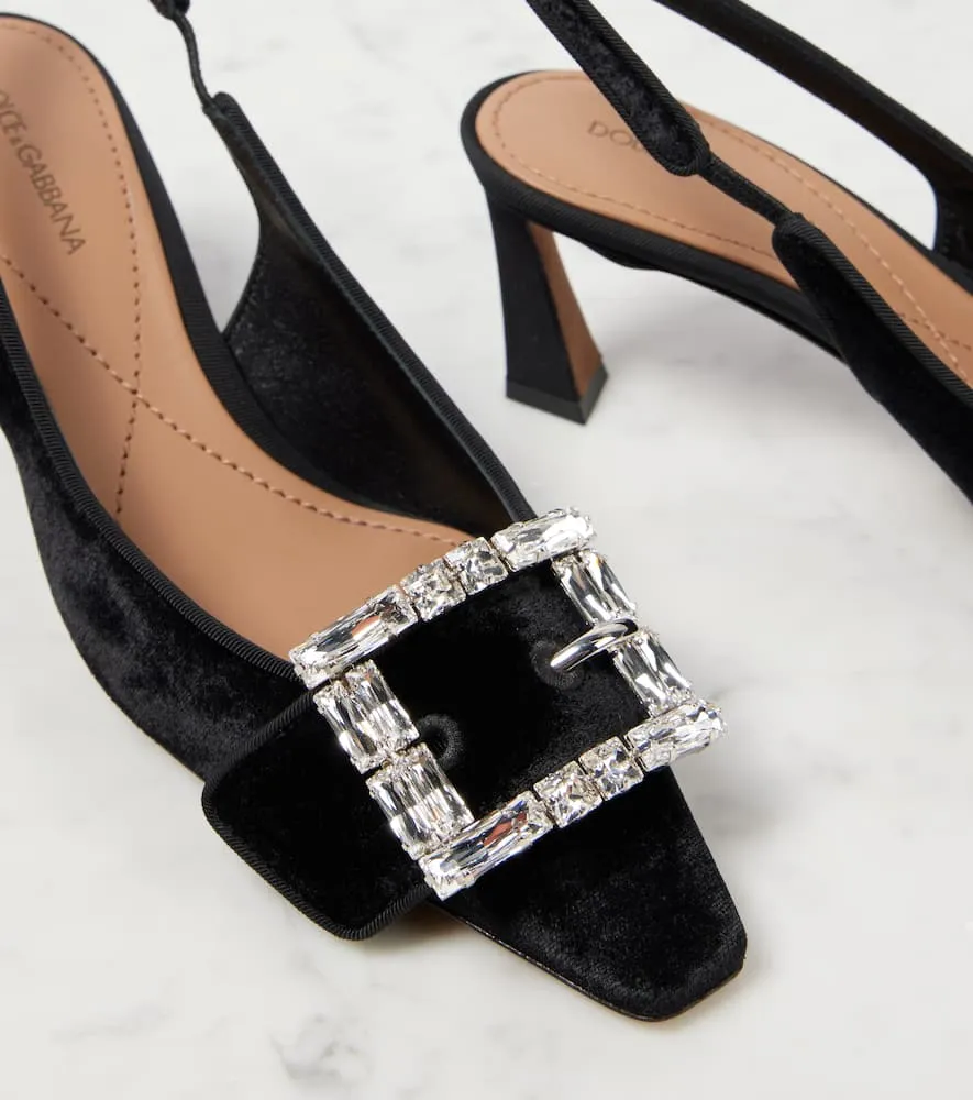 Dolce&Gabbana DG embellished velvet slingback pumps