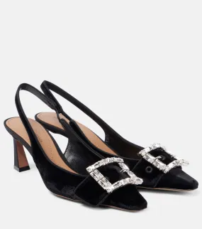 Dolce&Gabbana DG embellished velvet slingback pumps