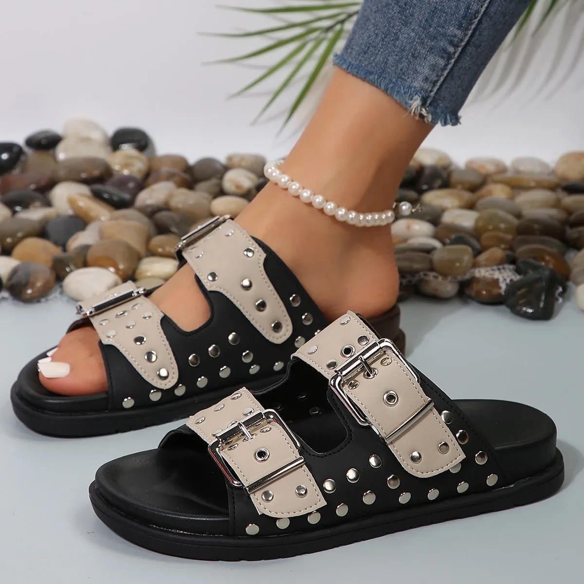 Double Buckle Open Toe Platform Sandals