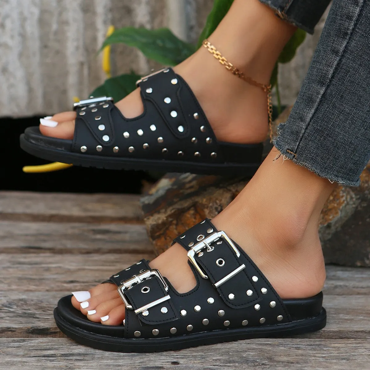 Double Buckle Open Toe Platform Sandals