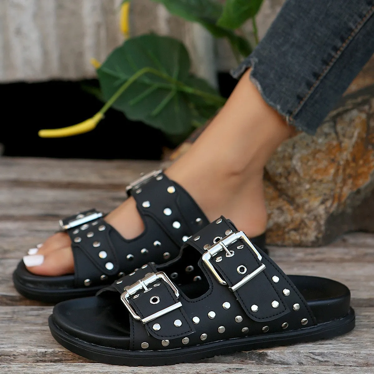 Double Buckle Open Toe Platform Sandals