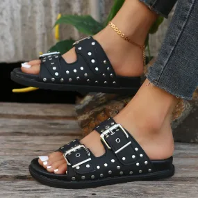 Double Buckle Open Toe Platform Sandals