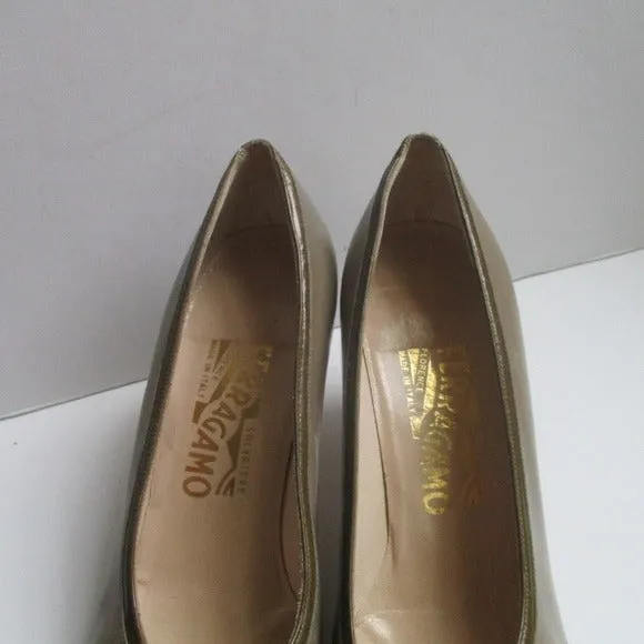 Ferragamo Sophisticated Almond Toe Taupe  Grn Khaki