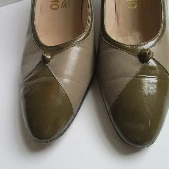 Ferragamo Sophisticated Almond Toe Taupe  Grn Khaki