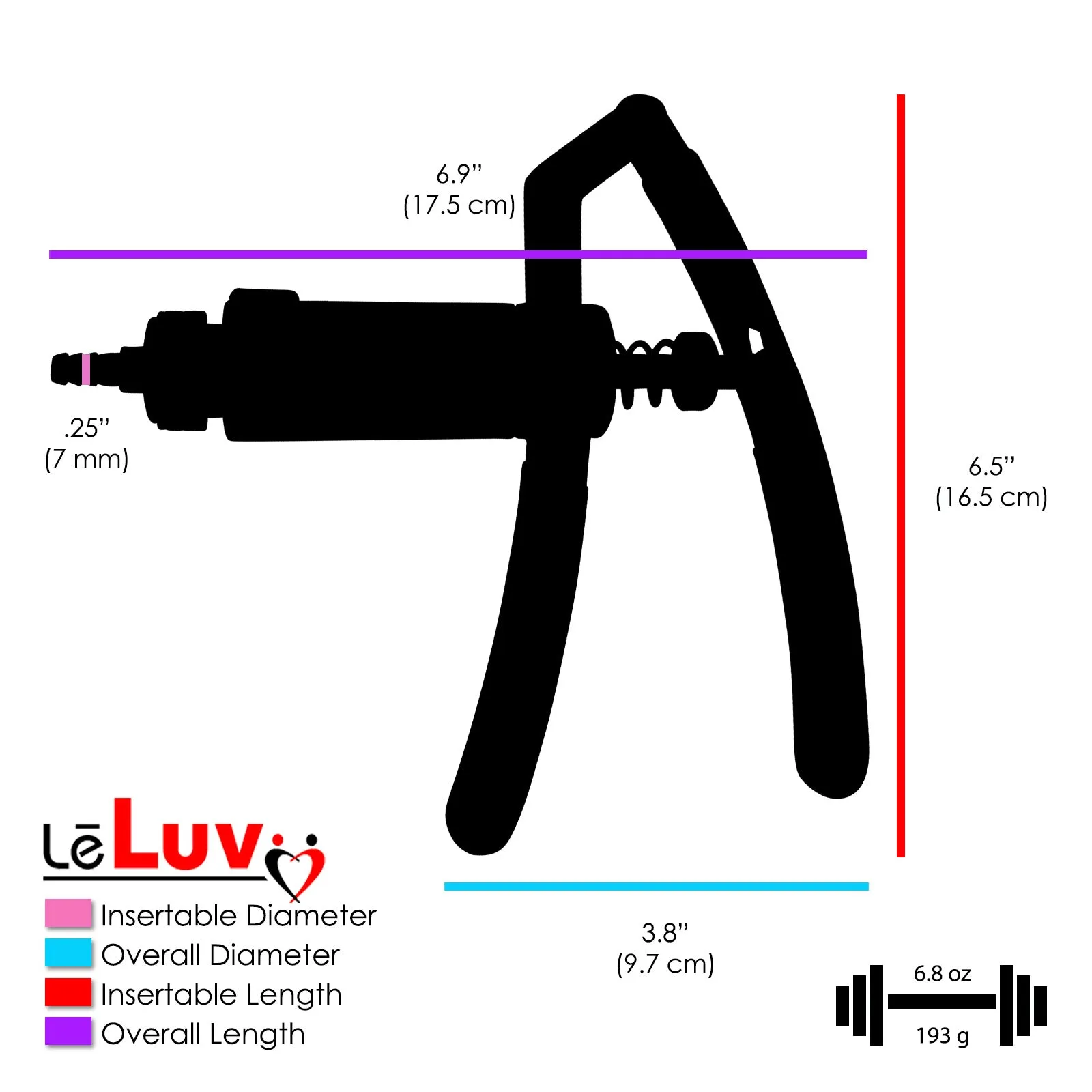 LeLuv Penis Pump with Primo Lite Handle| Thick Wall, No Flange Cylinder | Color and Gauge Options