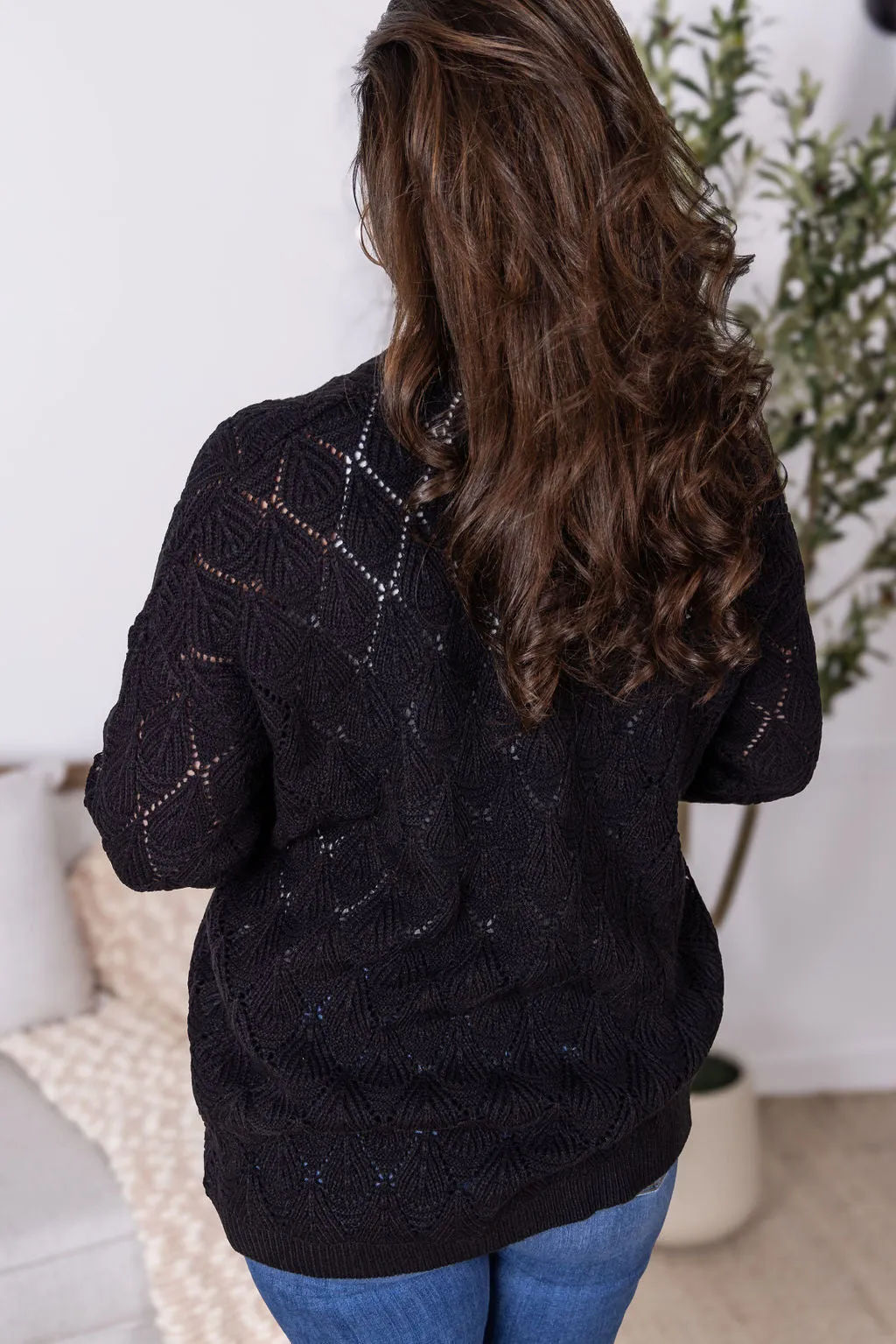 Open Knit Cardigan in Black