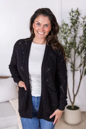 Open Knit Cardigan in Black